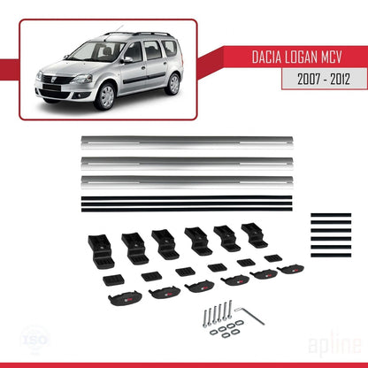 Compatibile con Dacia Logan 2 MCV (K52) 2007-2012 modello BASIC Barre portatutto per auto Portapacchi in alluminio grigio 3 barre