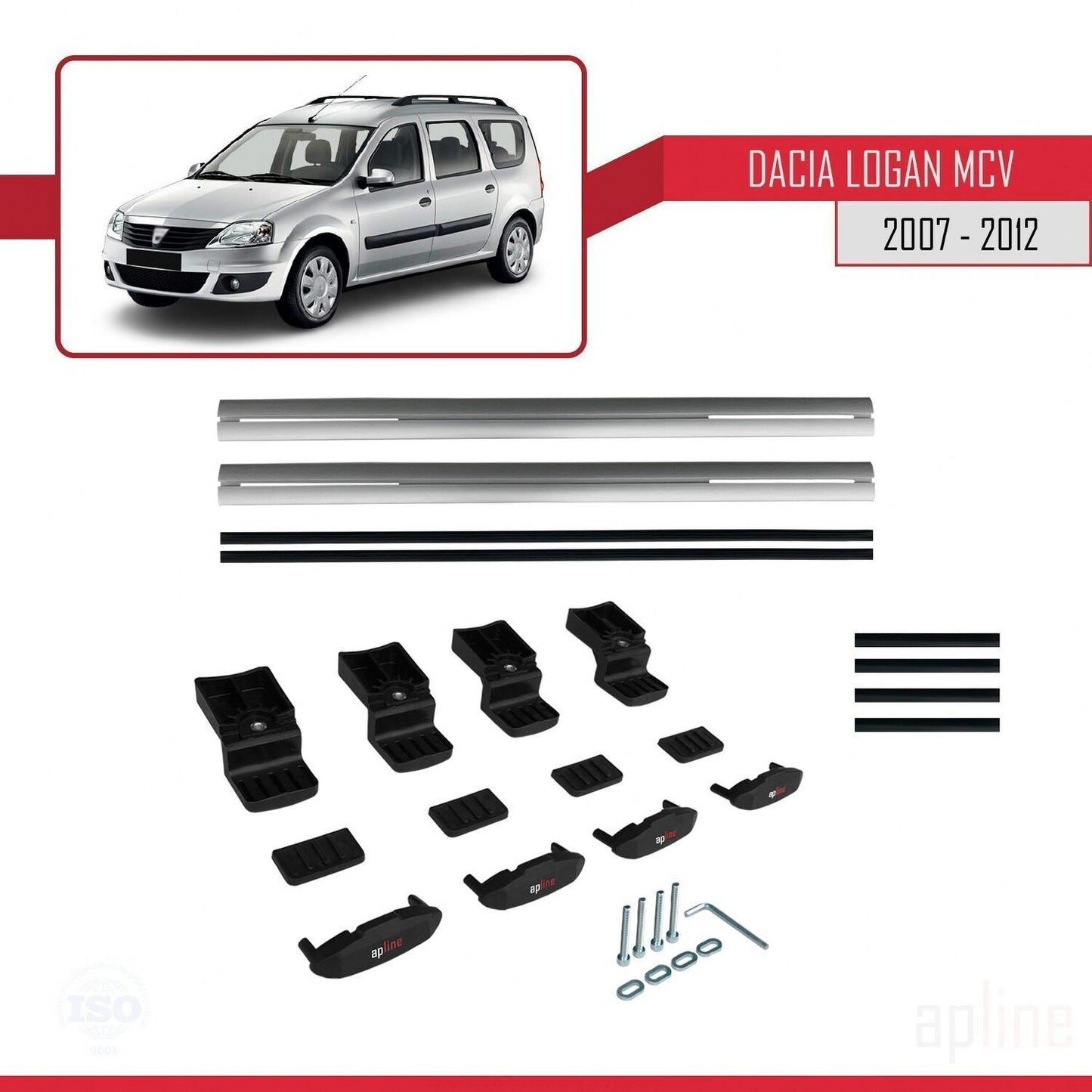 Compatibile con Dacia Logan 2 MCV (K52) 2007-2012 modello BASIC Barre portatutto per auto Portapacchi in alluminio grigio 2 barre