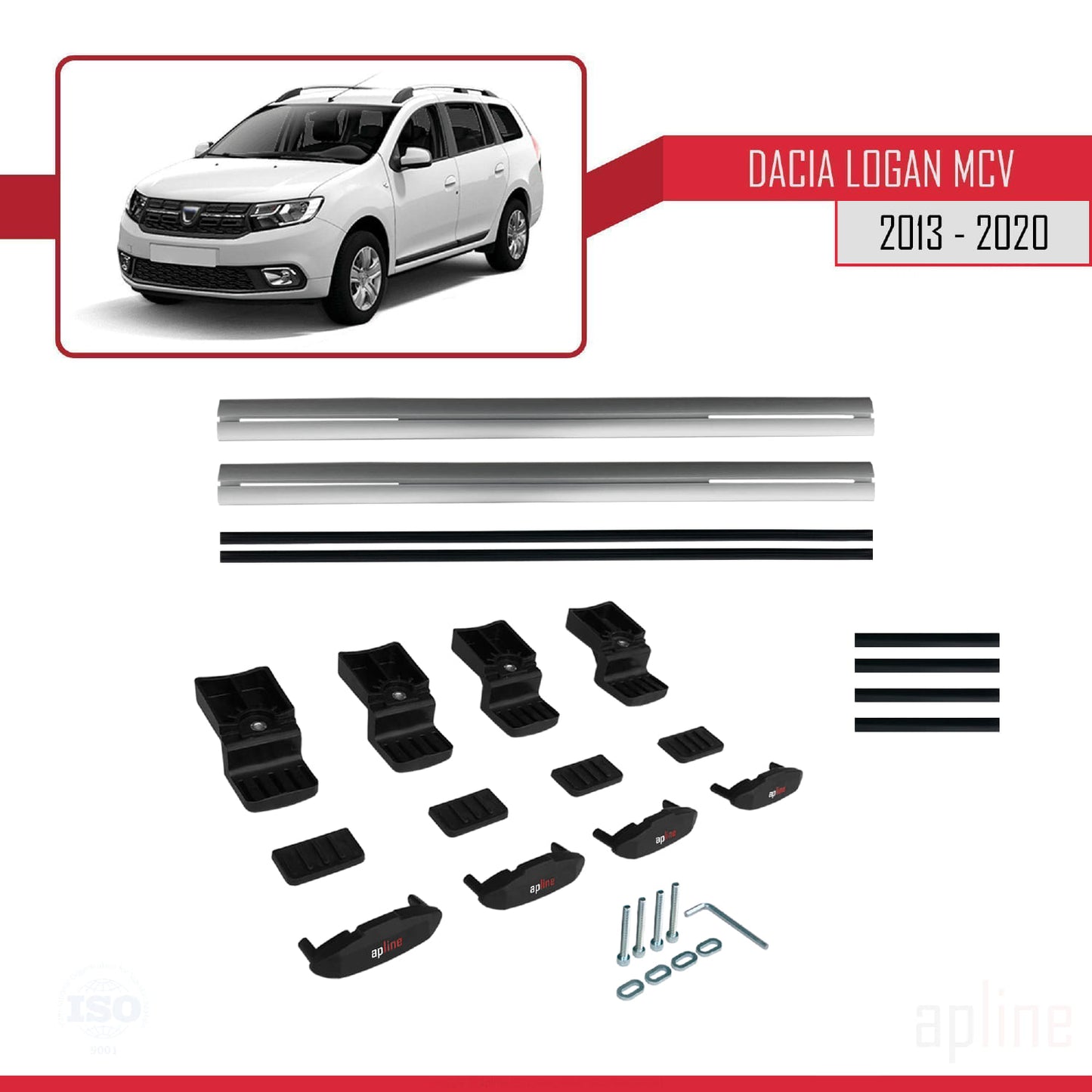 Compatibile con Dacia Logan 2 MCV (K52) 2013-2020 modello BASIC Barre portatutto per auto Portapacchi in alluminio grigio 2 barre