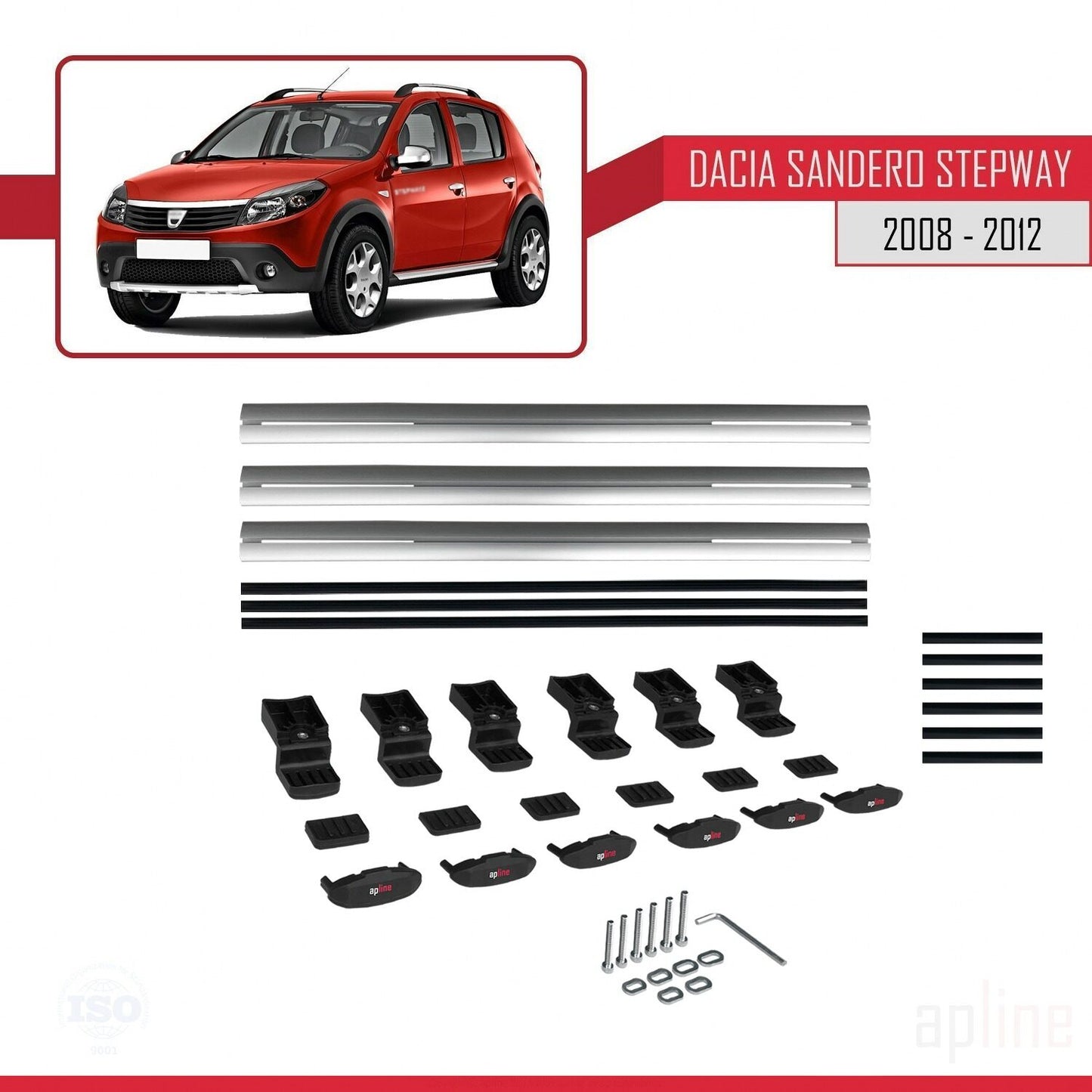 Kompatibel mit Dacia Sandero Stepway 2008-2012 Basismodell Dachgepäckträger, graues Aluminium, 3 Stangen