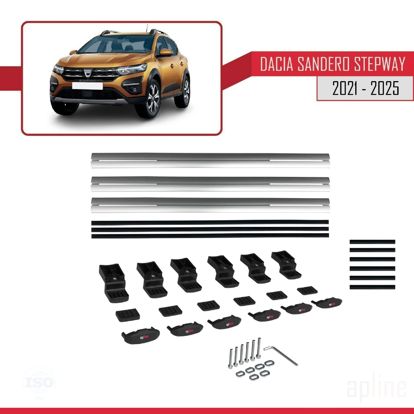 Compatibile con Dacia Sandero Stepway 3 2021-2025 modello BASIC Barre portatutto per auto Portapacchi in alluminio grigio 3 barre