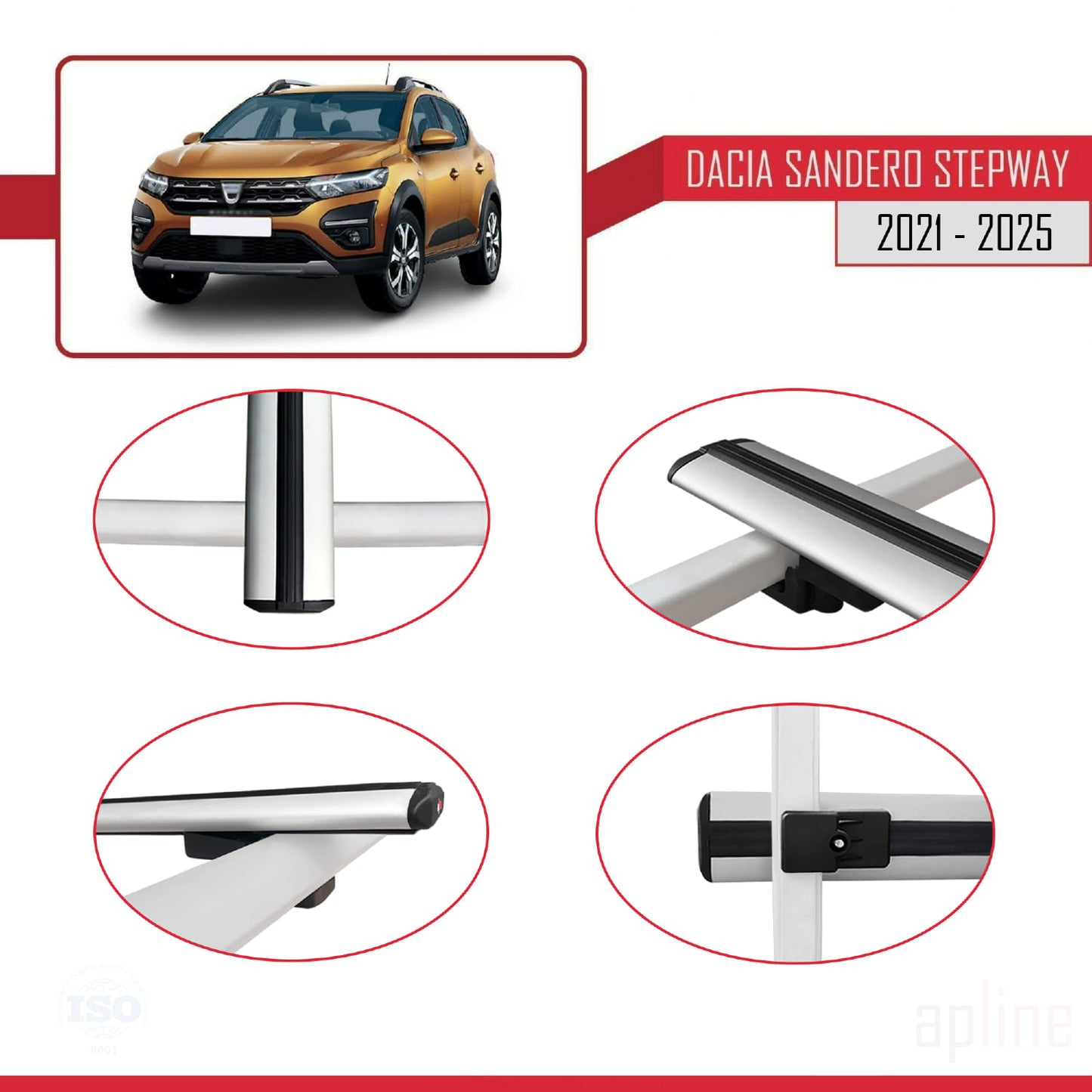 Compatibile con Dacia Sandero Stepway 3 2021-2025 modello BASIC Barre portatutto per auto Portapacchi in alluminio grigio 2 barre