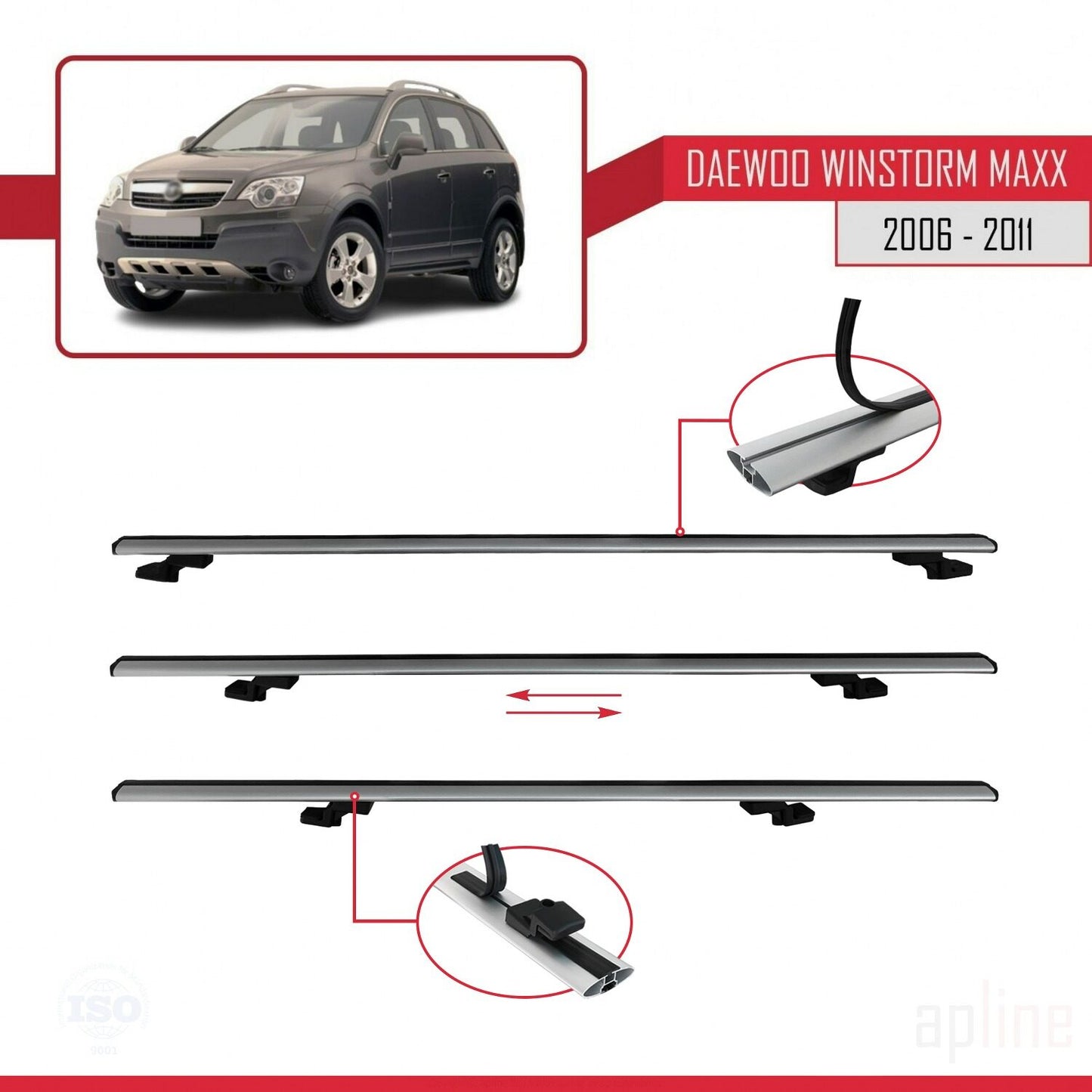 Compatibile con Daewoo Winstorm MaXX 2006-2011 modello BASIC Barre portatutto per auto Portapacchi in alluminio grigio 3 barre