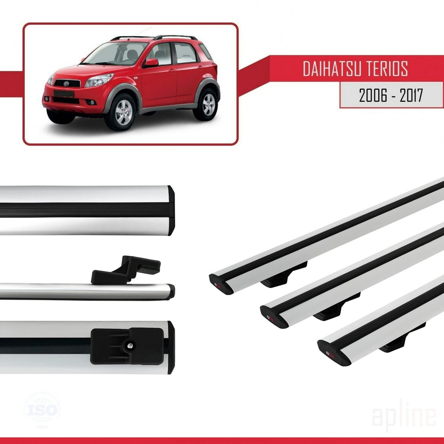 Compatibile con Daihatsu Terios 2 (J200) 2006-2017 modello BASIC Barre portatutto per auto Portapacchi in alluminio grigio 3 barre
