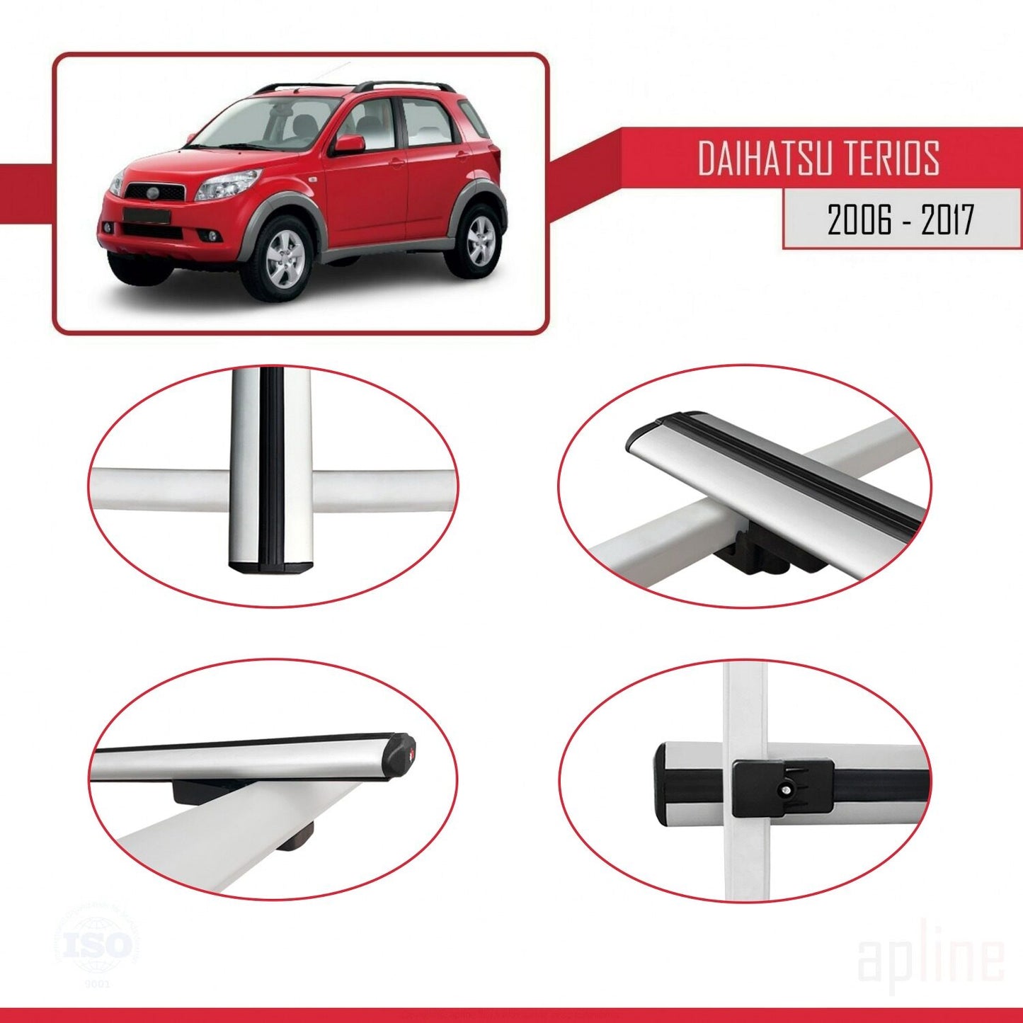 Compatibile con Daihatsu Terios 2 (J200) 2006-2017 modello BASIC Barre portatutto per auto Portapacchi in alluminio grigio 3 barre