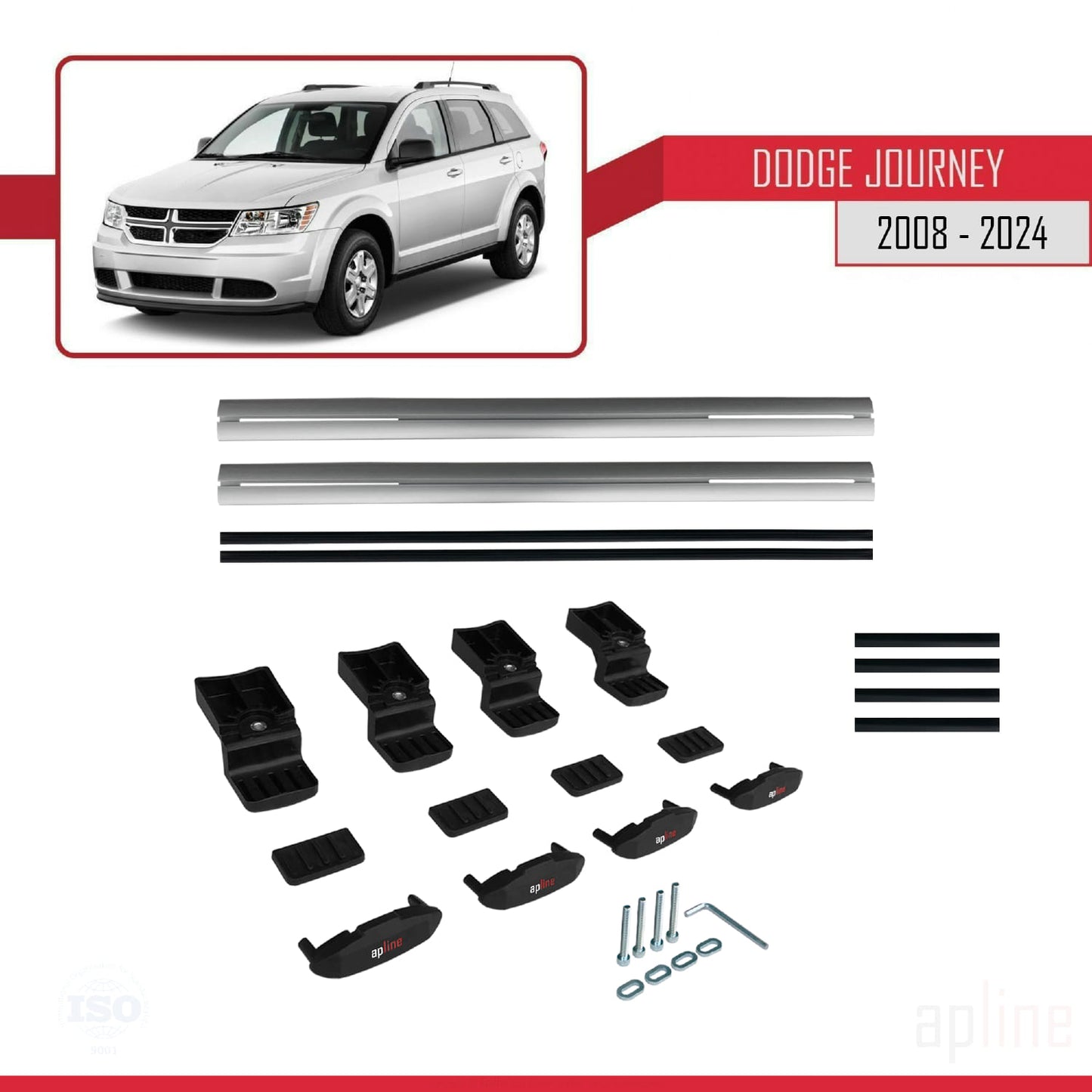 Compatible avec Dodge Journey 2008-2024 BASIC Model Barres de Toit Railing Porte-Bagages de Voiture Gris Aluminium 2 Barres
