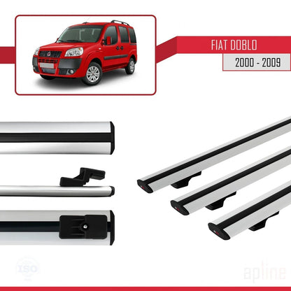 Kompatibel mit Fiat Doblo 2000-2009 Basismodell Dachgepäckträger, graues Aluminium, 3 Stangen