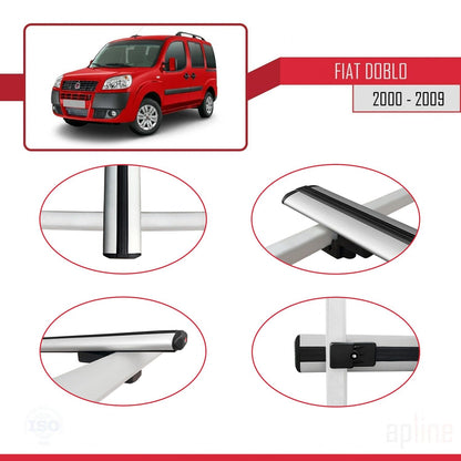 Kompatibel mit Fiat Doblo 2000-2009 Basismodell Dachgepäckträger, graues Aluminium, 2 Stangen