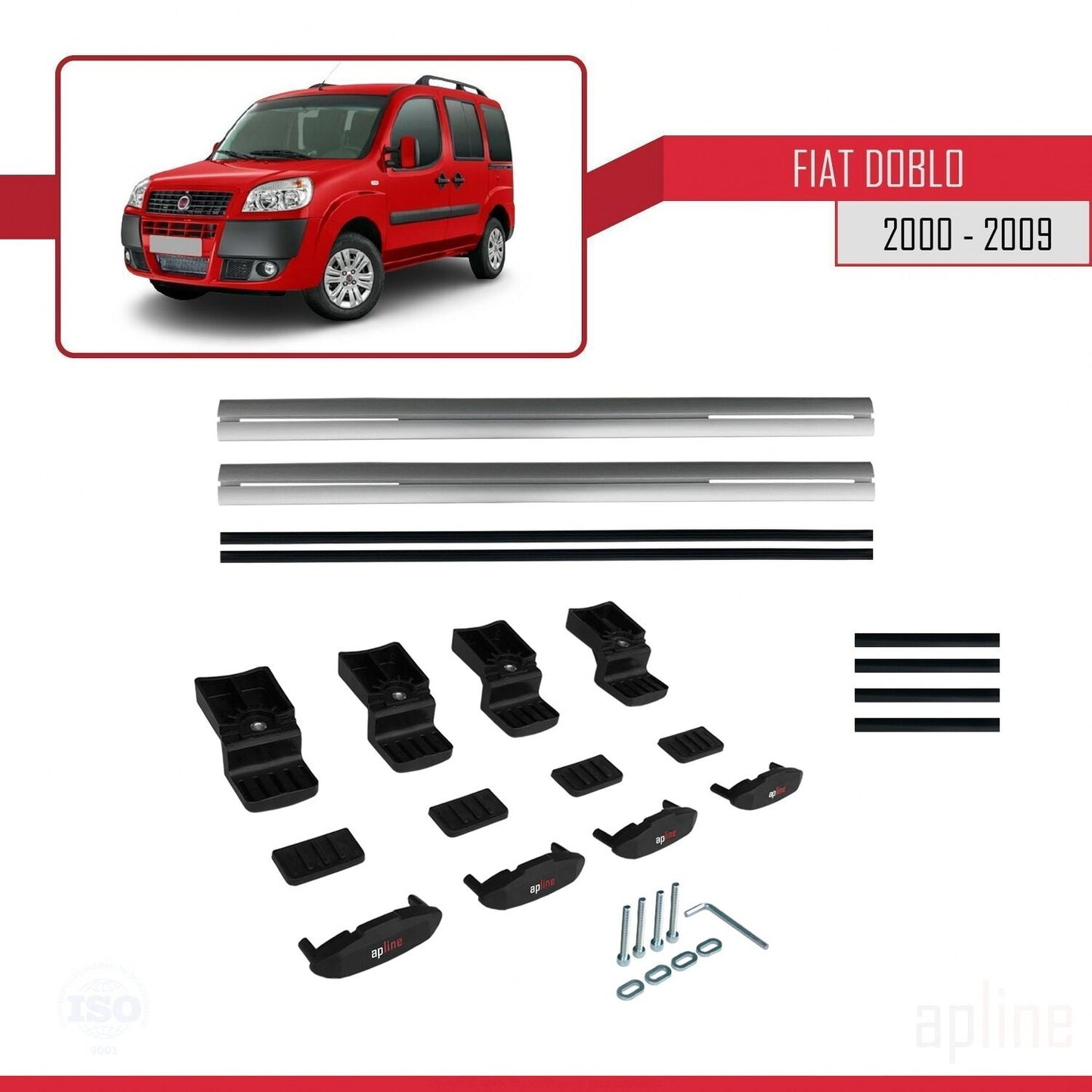 Kompatibel mit Fiat Doblo 2000-2009 Basismodell Dachgepäckträger, graues Aluminium, 2 Stangen