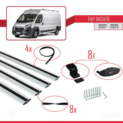 Compatibile con Fiat Ducato 3 2007-2025 modello BASIC Barre portatutto Railing Portapacchi per auto Alluminio grigio 4 barre