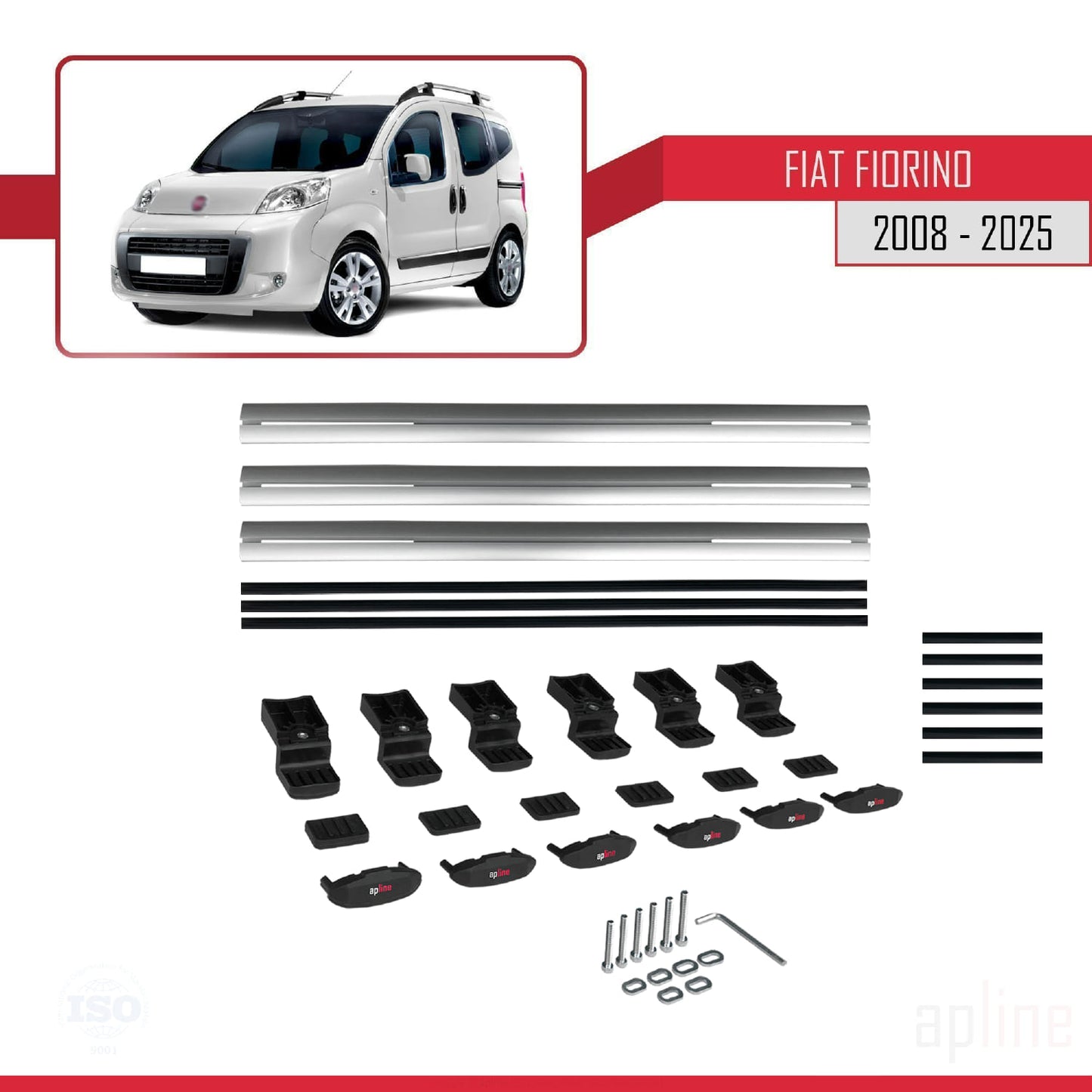Compatibile con Fiat Fiorino 3 2008-2025 modello BASIC Barre portatutto Railing Portapacchi per auto Alluminio grigio 3 barre