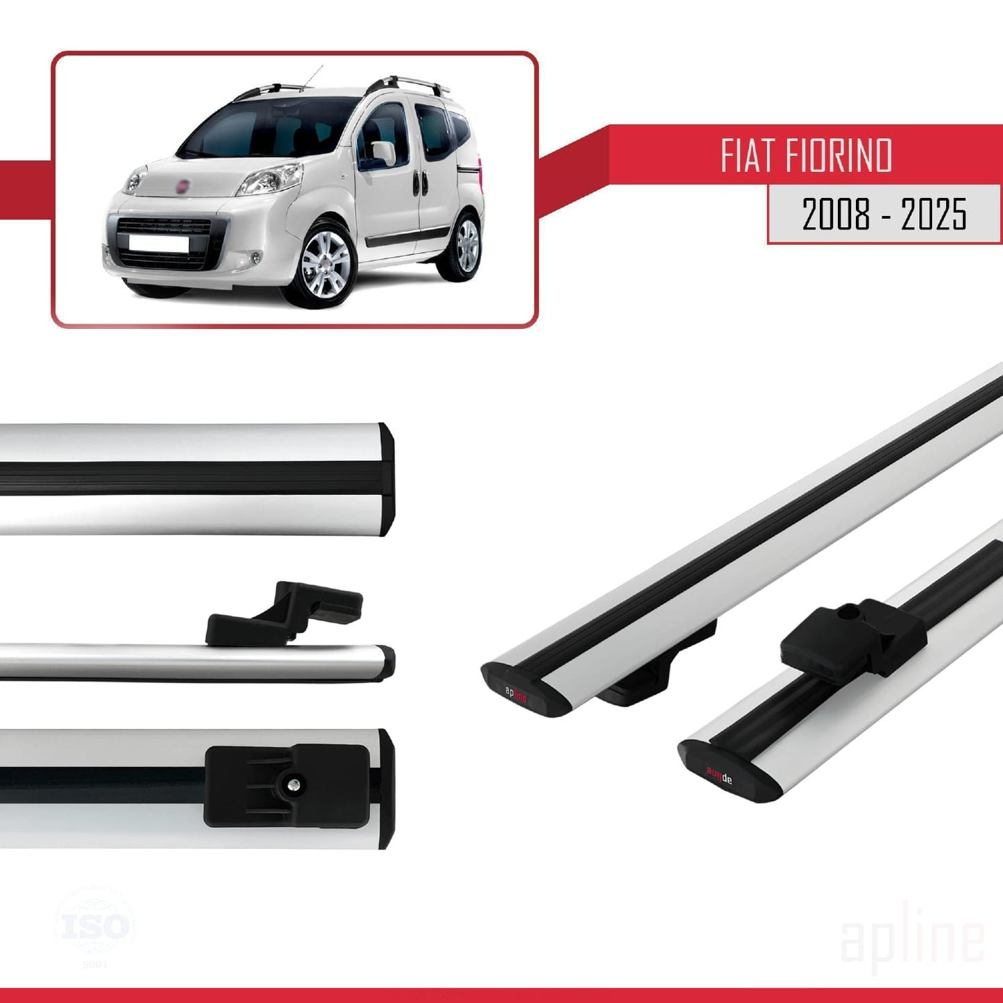 Compatibile con Fiat Fiorino 3 2008-2025 modello BASIC Barre portatutto Railing Portapacchi Auto Alluminio Grigio 2 Barre
