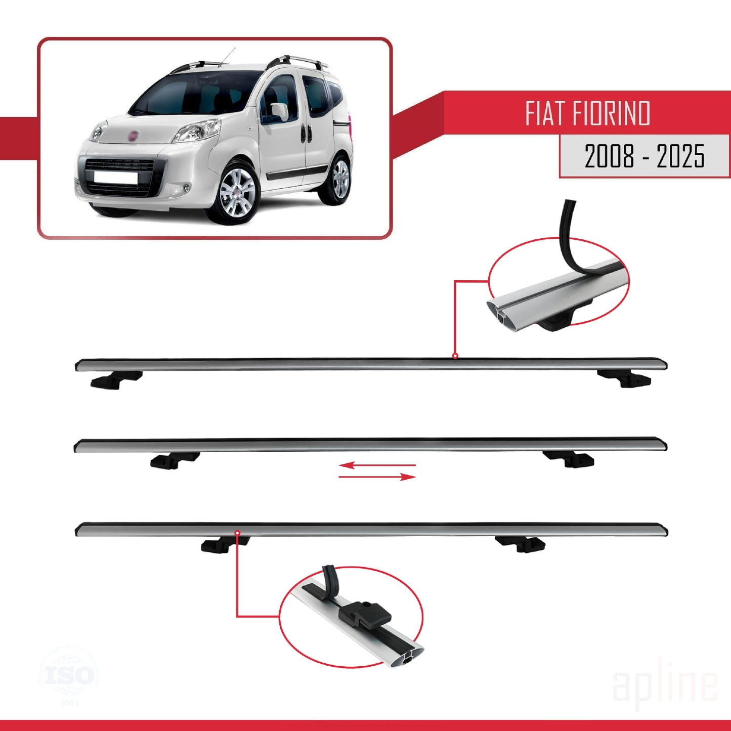 Compatibile con Fiat Fiorino 3 2008-2025 modello BASIC Barre portatutto Railing Portapacchi Auto Alluminio Grigio 2 Barre