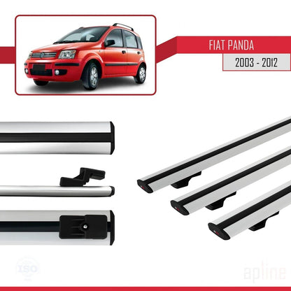 Kompatibel mit Fiat Panda 2 (169) 2003-2012 Basismodell Dachgepäckträger, graues Aluminium, 3 Stangen