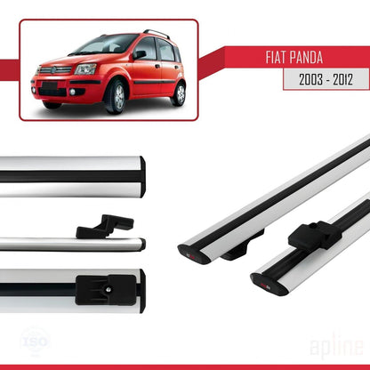 Kompatibel mit Fiat Panda 2 (169) 2003-2012 Basismodell Dachgepäckträger, graues Aluminium, 2 Stangen