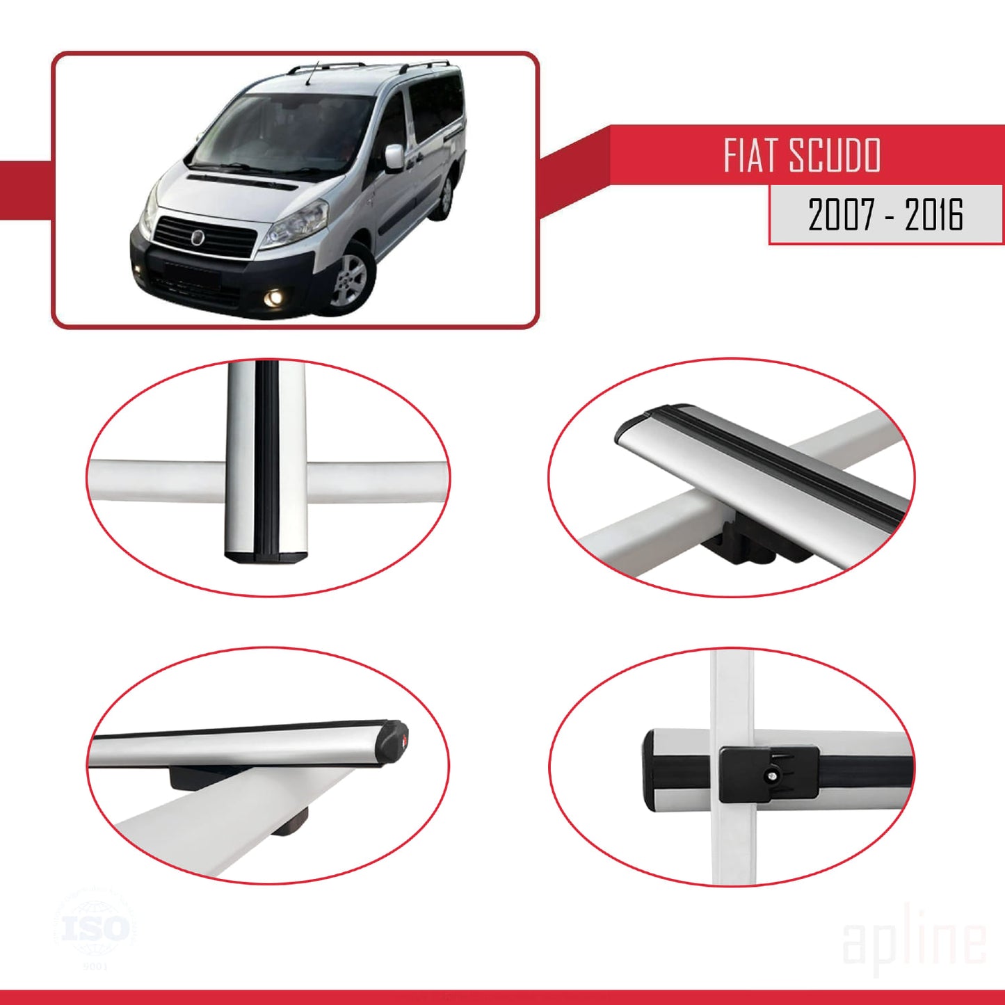 Kompatibel mit Fiat Scudo 2 2007-2016 Basismodell Dachgepäckträger, graues Aluminium, 2 Stangen
