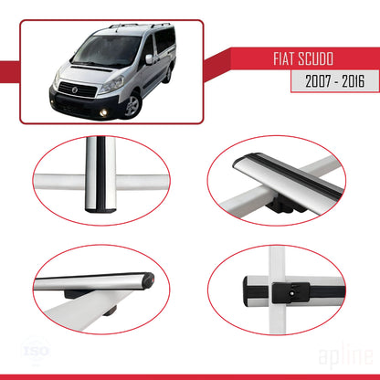 Kompatibel mit Fiat Scudo 2 2007-2016 Basismodell Dachgepäckträger, graues Aluminium, 2 Stangen