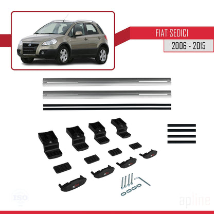 Kompatibel mit Fiat Sedici 2006-2015 Basismodell Dachgepäckträger, graues Aluminium, 2 Stangen