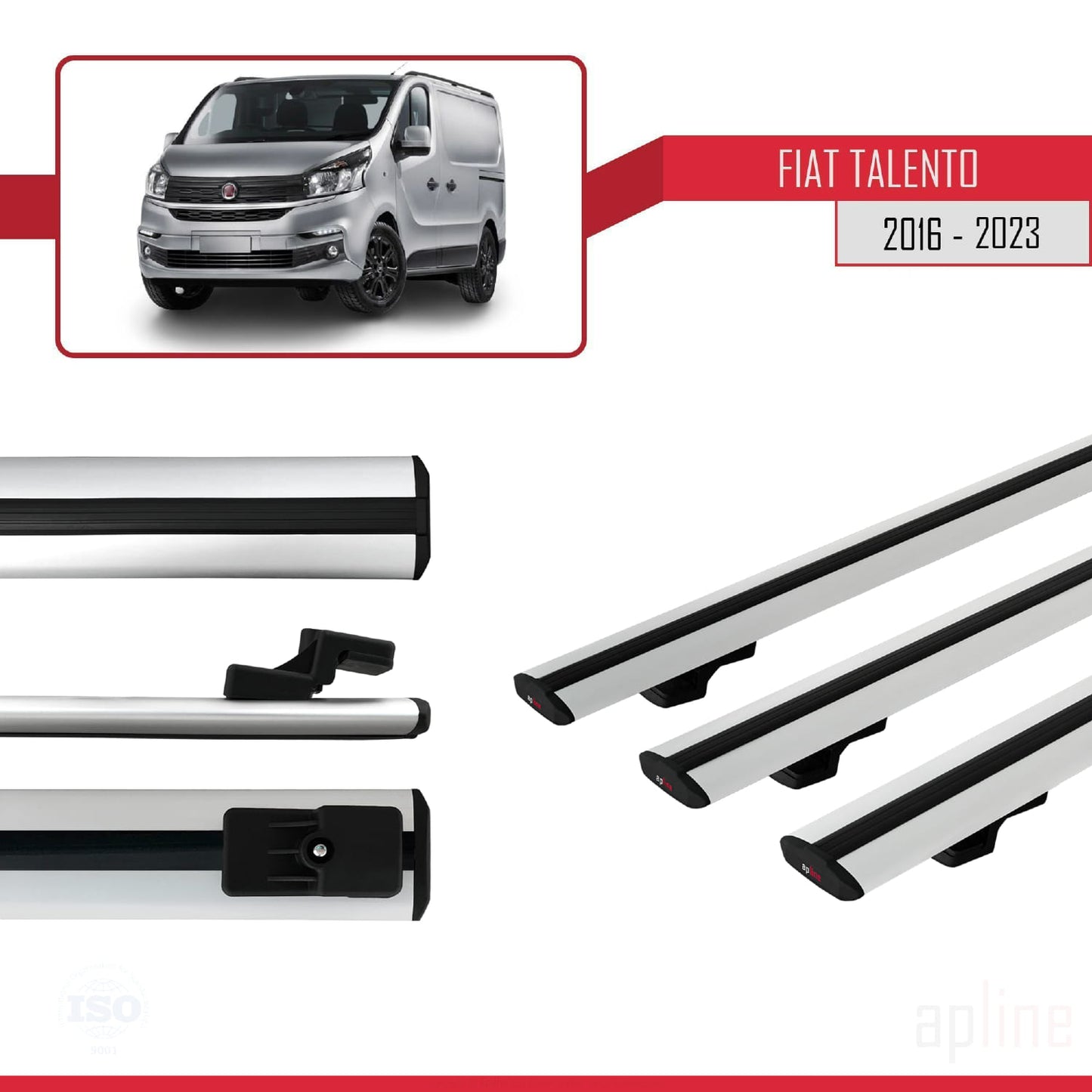Compatible avec Fiat Talento 2016-2021 BASIC Model Barres de Toit Railing Porte-Bagages de Voiture Gris Aluminium 3 Barres