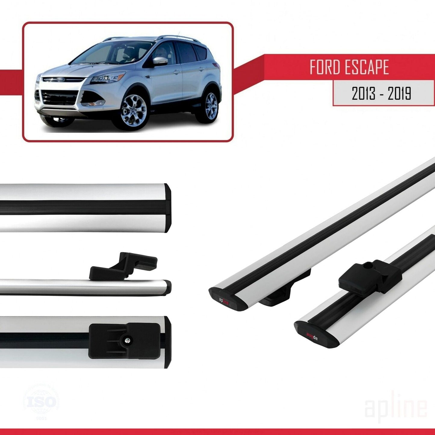 Compatibile con Ford Escape 3 2013-2019 modello BASIC Barre portatutto per auto Portapacchi in alluminio grigio 2 barre