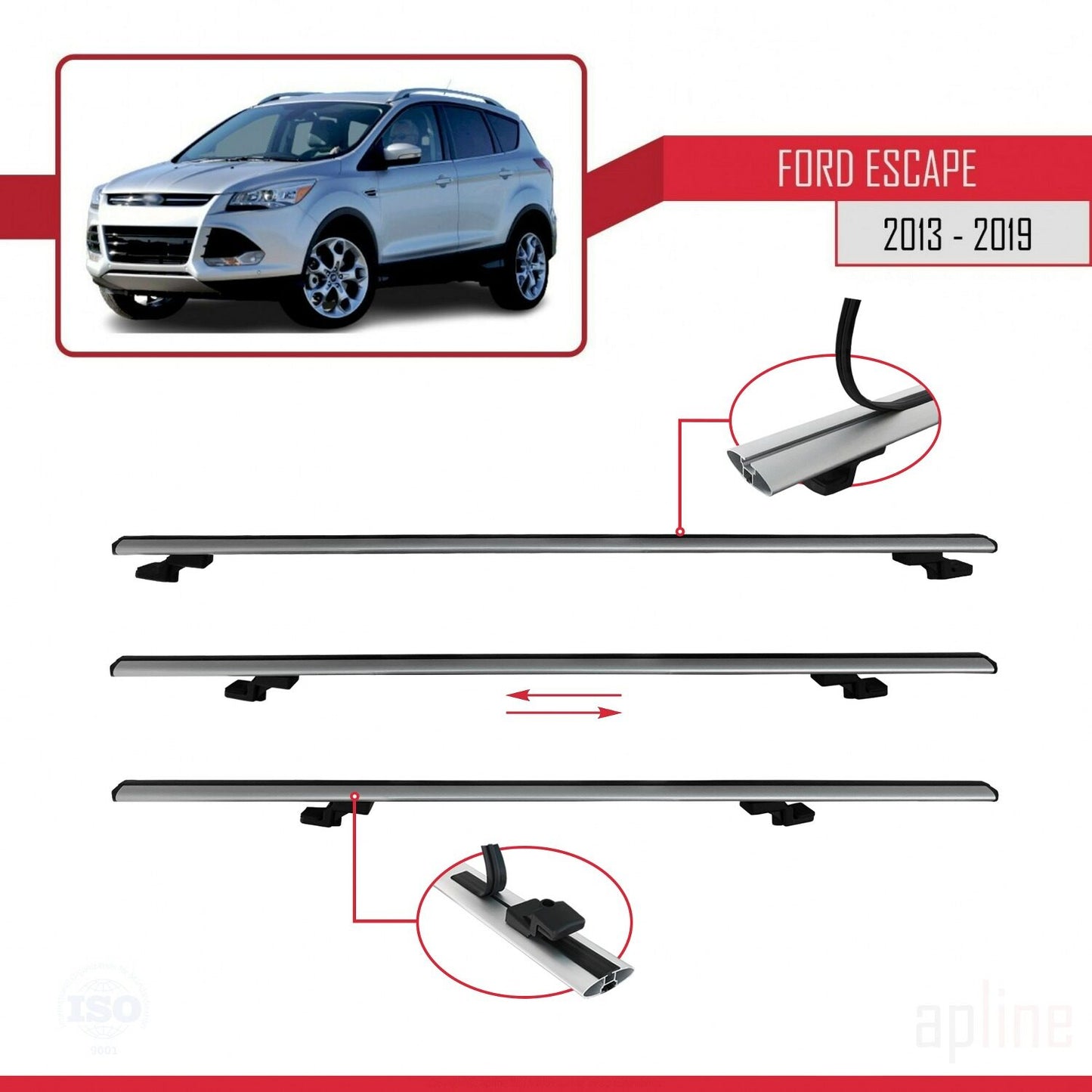 Compatibile con Ford Escape 3 2013-2019 modello BASIC Barre portatutto per auto Portapacchi in alluminio grigio 2 barre