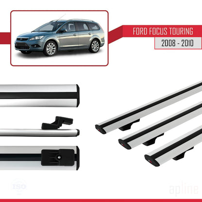 Compatible with Ford Focus 2 (C307) Turnier 2008-2010 BASIC Model Car Roof Rack Cross Bar Grey Aluminium 3 Bars