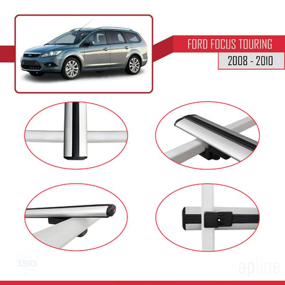 Compatible with Ford Focus 2 (C307) Turnier 2008-2010 BASIC Model Car Roof Rack Cross Bar Grey Aluminium 3 Bars