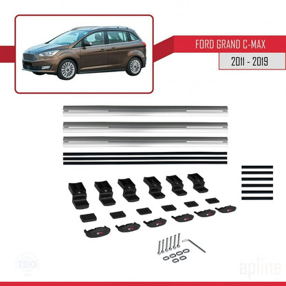 Compatibile con Ford Grand C-Max (C344) 2011-2019 modello BASIC Barre portatutto per auto Portapacchi in alluminio grigio 3 barre