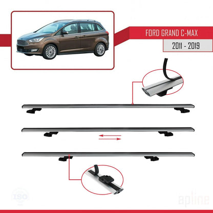 Compatibile con Ford Grand C-Max (C344) 2011-2019 modello BASIC Barre portatutto per auto Portapacchi in alluminio grigio 2 barre
