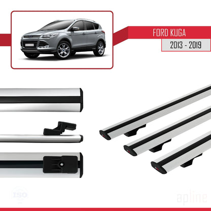 Compatibile con Ford Kuga 2 (C520) 2013-2019 modello BASIC Barre portatutto per auto Portapacchi in alluminio grigio 3 barre