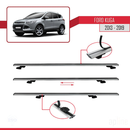 Compatibile con Ford Kuga 2 (C520) 2013-2019 modello BASIC Barre portatutto per auto Portapacchi in alluminio grigio 2 barre