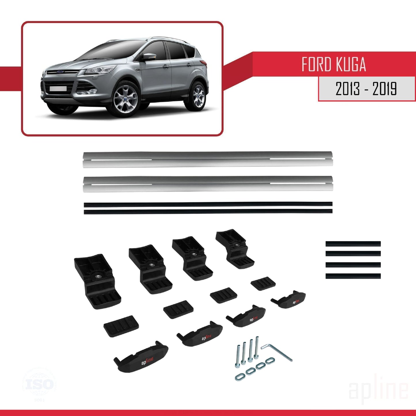 Compatibile con Ford Kuga 2 (C520) 2013-2019 modello BASIC Barre portatutto per auto Portapacchi in alluminio grigio 2 barre