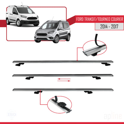Compatibile con Ford Transit/Tourneo Courier Pre-Facelift 2014-2017 modello BASIC Barre portatutto per auto Portapacchi in alluminio grigio 2 barre