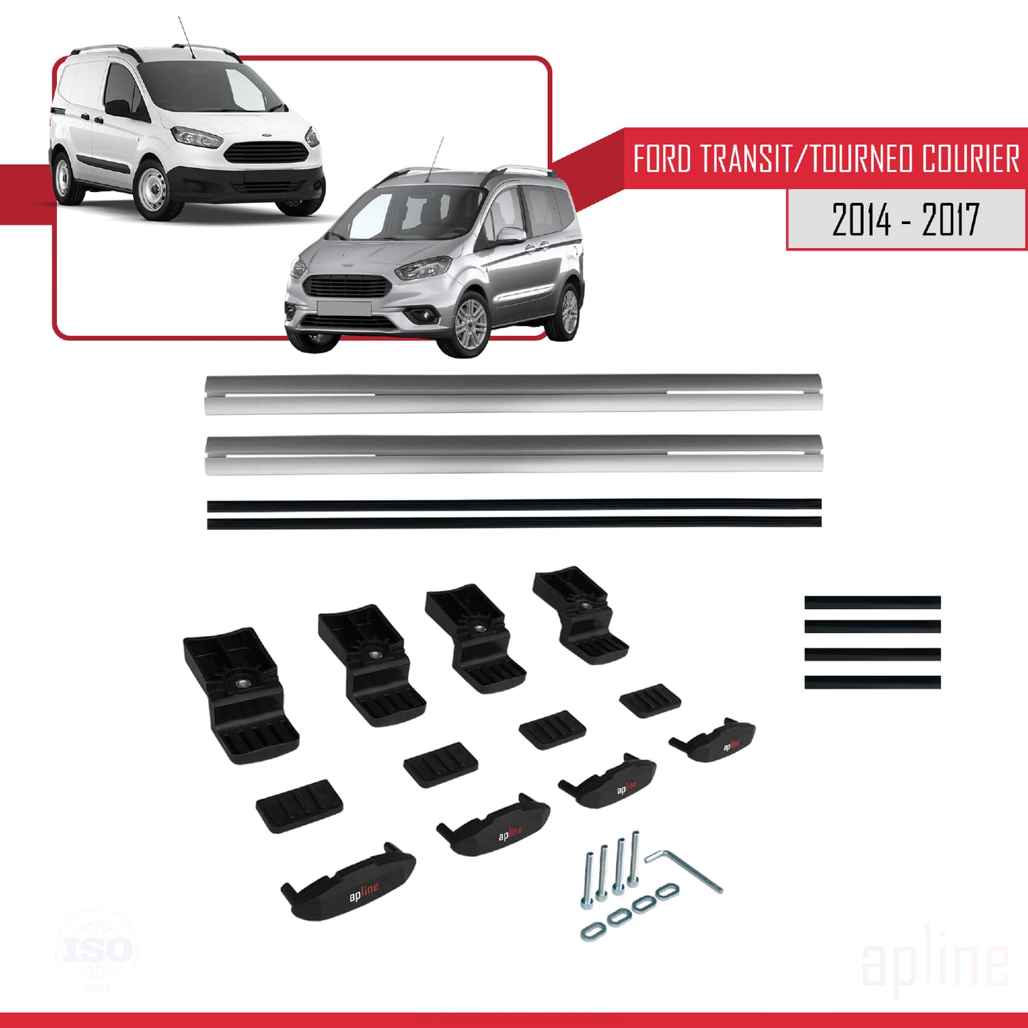 Compatibile con Ford Transit/Tourneo Courier Pre-Facelift 2014-2017 modello BASIC Barre portatutto per auto Portapacchi in alluminio grigio 2 barre