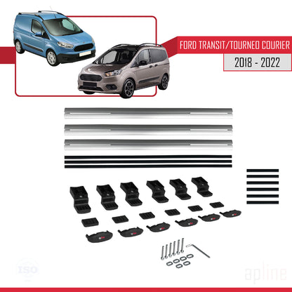 Compatibile con Ford Transit/Tourneo Courier Post-Facelift 2018-2022 modello BASIC Barre portatutto per auto Portapacchi in alluminio grigio 3 barre