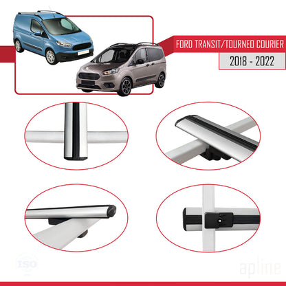 Compatibile con Ford Transit/Tourneo Courier Post-Facelift 2018-2022 modello BASIC Barre portatutto per auto Portapacchi in alluminio grigio 4 barre