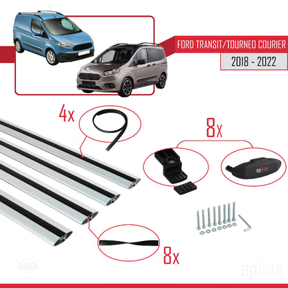 Compatibile con Ford Transit/Tourneo Courier Post-Facelift 2018-2022 modello BASIC Barre portatutto per auto Portapacchi in alluminio grigio 4 barre