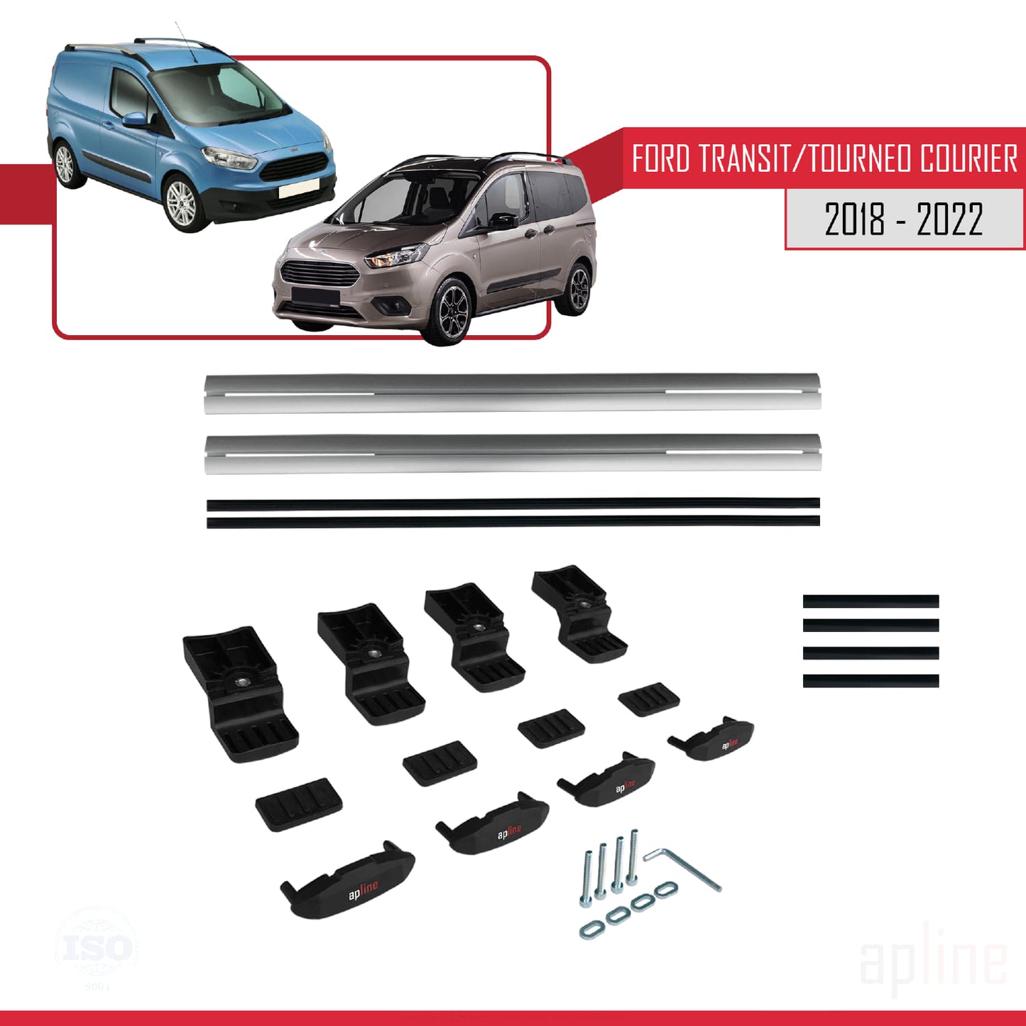 Compatibile con Ford Transit/Tourneo Courier Post-Facelift 2018-2022 modello BASIC Barre portatutto per auto Portapacchi in alluminio grigio 2 barre