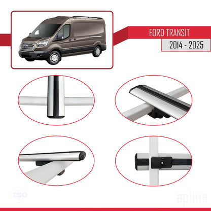 Compatibile con Ford Transit 2014-2025 modello BASIC Barre portatutto per auto Portapacchi in alluminio grigio 3 barre