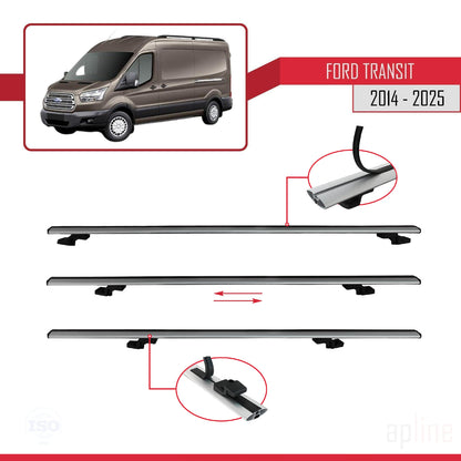 Compatibile con Ford Transit 2014-2025 modello BASIC Barre portatutto per auto Portapacchi in alluminio grigio 3 barre