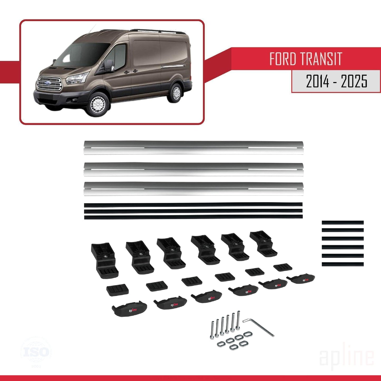 Compatibile con Ford Transit 2014-2025 modello BASIC Barre portatutto per auto Portapacchi in alluminio grigio 3 barre
