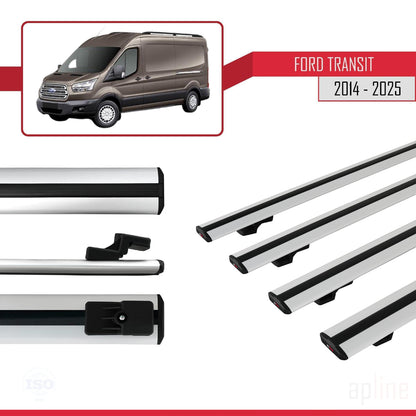 Compatibile con Ford Transit 2014-2025 modello BASIC Barre portatutto per auto Portapacchi in alluminio grigio 4 barre