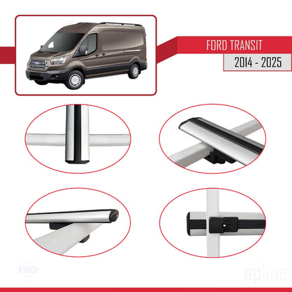 Compatibile con Ford Transit 2014-2025 modello BASIC Barre portatutto per auto Portapacchi in alluminio grigio 4 barre