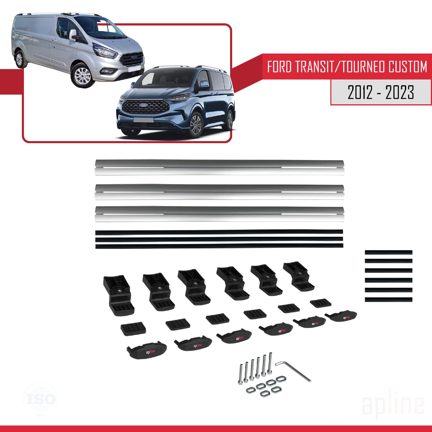 Compatibile con Ford Transit/Tourneo Custom 2012-2023 modello BASIC Barre portatutto per auto Portapacchi in alluminio grigio 3 barre