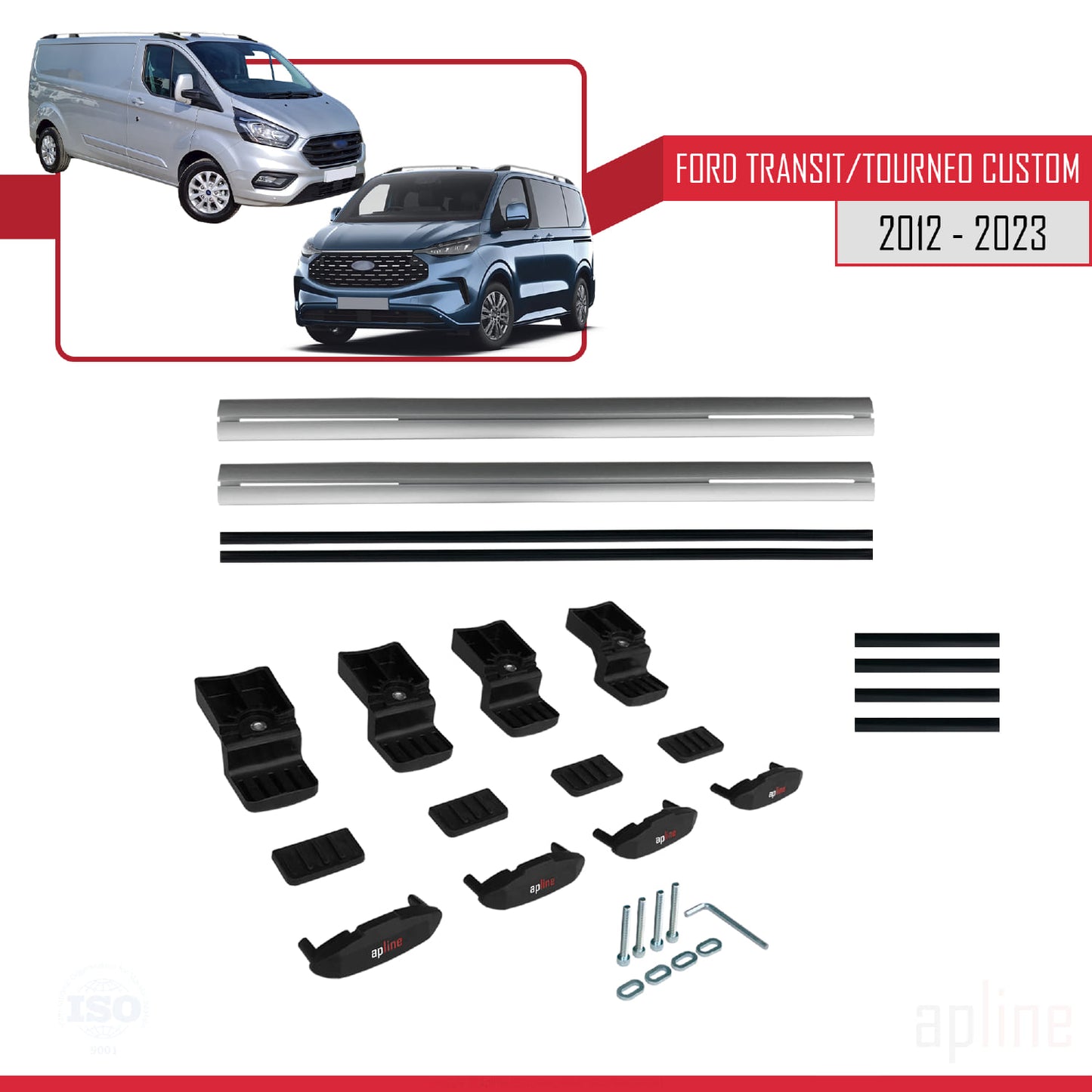 Compatibile con Ford Transit/Tourneo Custom 2012-2023 modello BASIC Barre portatutto per auto Portapacchi in alluminio grigio 2 barre