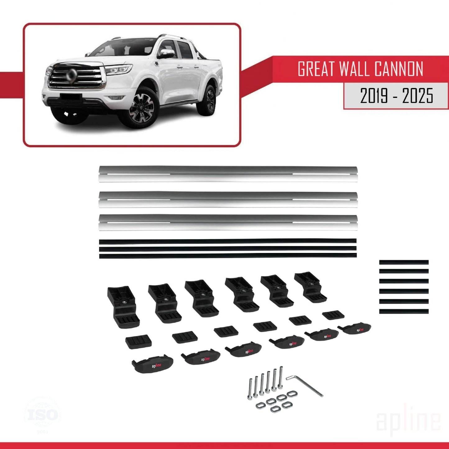 Compatibile con Great Wall Cannon 2019-2025 modello BASIC Barre portatutto per auto Portapacchi in alluminio grigio 3 barre