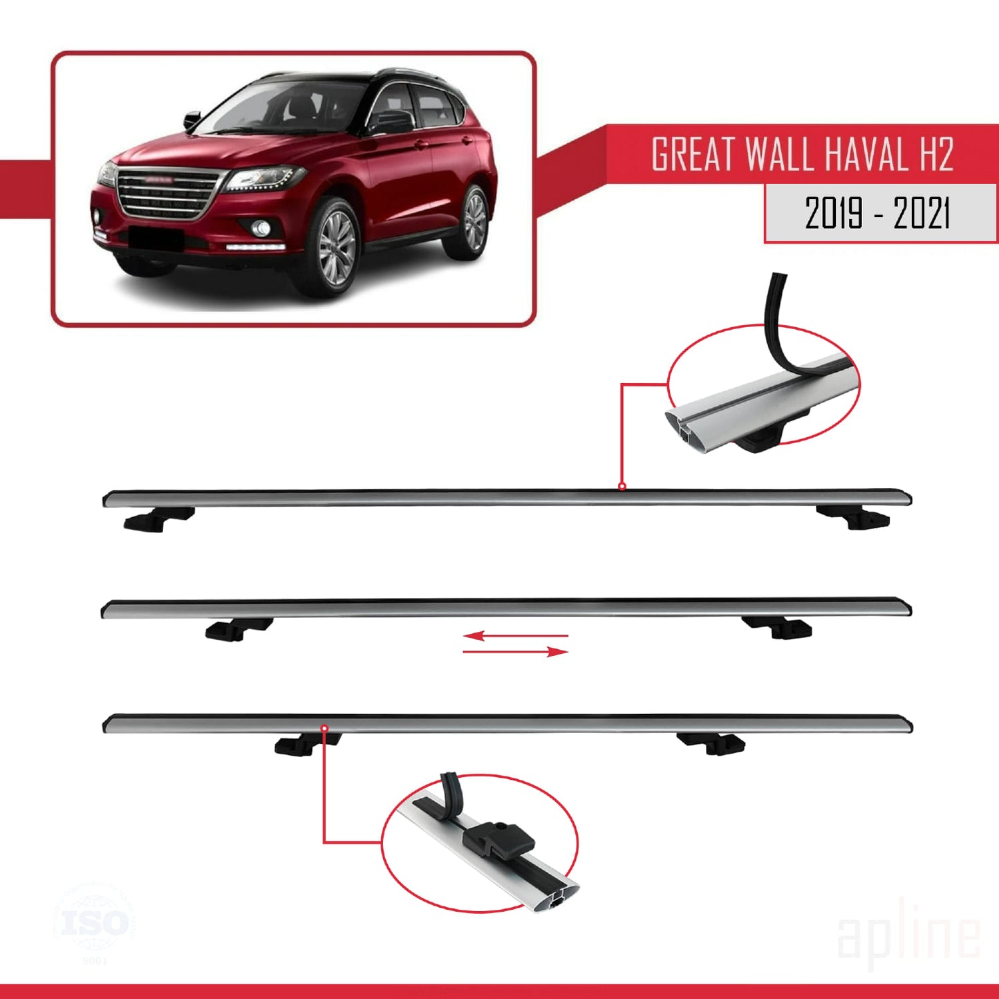 Compatibile con Great Wall Haval H2 2019-2021 modello BASIC Barre portatutto per auto Portapacchi in alluminio grigio 2 barre