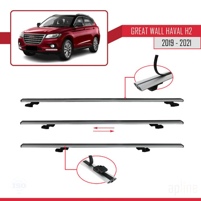 Compatibile con Great Wall Haval H2 2019-2021 modello BASIC Barre portatutto per auto Portapacchi in alluminio grigio 2 barre