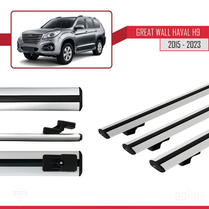 Compatibile con Great Wall Haval H9 2015-2023 modello BASIC Barre portatutto per auto Portapacchi in alluminio grigio 3 barre