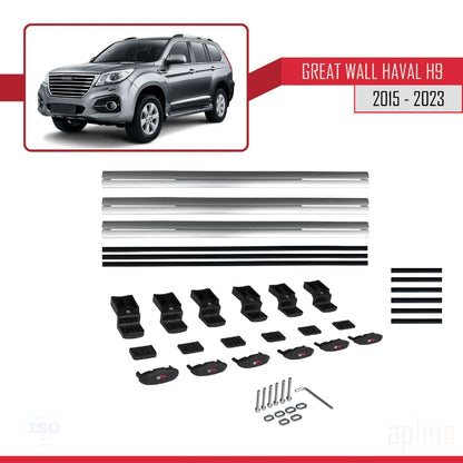 Compatibile con Great Wall Haval H9 2015-2023 modello BASIC Barre portatutto per auto Portapacchi in alluminio grigio 3 barre